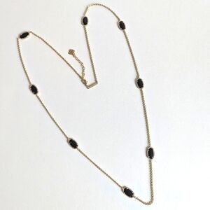 Kendra Scott Kelsie Station Opera Necklace Onyx Gold Plated Chain